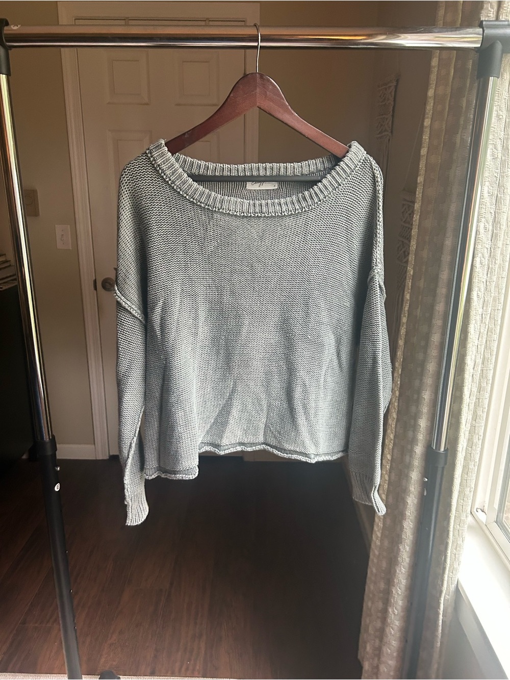 Carly Jean Los Angeles Light Gray Off-the-Shoulder Knit Sweater